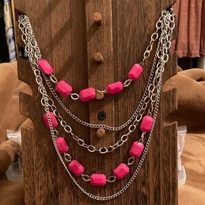 Pink and Silver Layered Necklace
